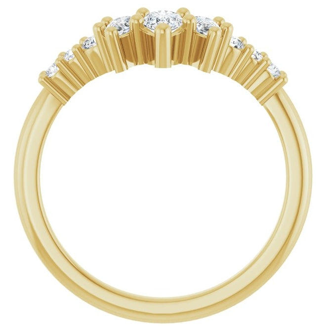 14K Yellow Gold Pear 5 X 3 Mm Polished 1/2 Ctw Natural Diamond Contour Band Size 7