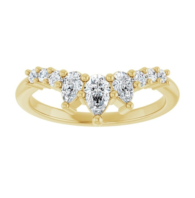 14K Yellow Gold Pear 5 X 3 Mm Polished 1/2 Ctw Natural Diamond Contour Band Size 7
