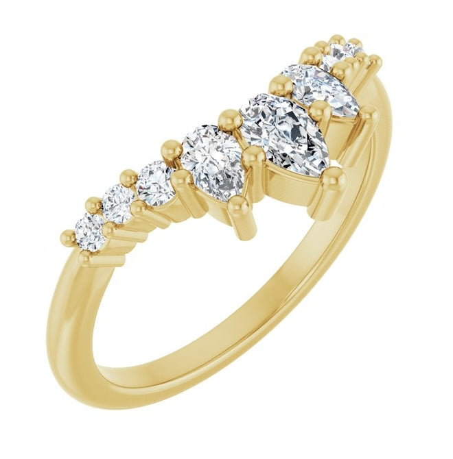 14K Yellow Gold Pear 5 X 3 Mm Polished 1/2 Ctw Natural Diamond Contour Band Size 7