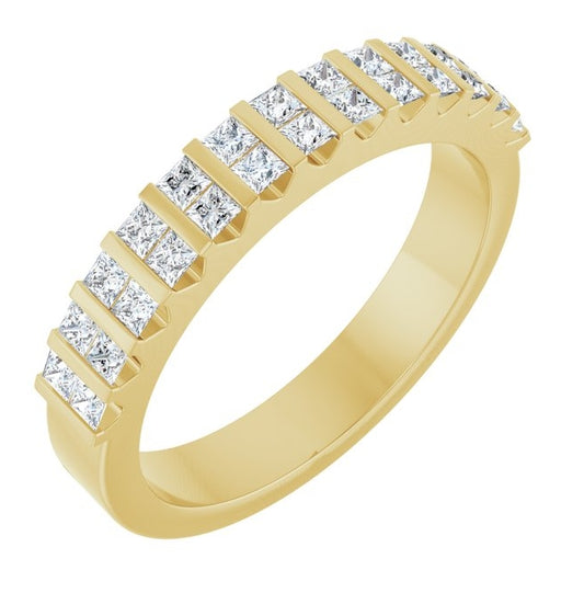 14K Yellow Gold Square 1.5 X 1.5 Mm Polished 1/2 Ctw Natural Diamond Anniversary Band Size 7