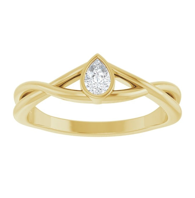 14K Yellow Gold Pear 4.5 X 3 Mm Polished 1/6 Ct Lab-Grown Diamond Solitaire Ring Size 7