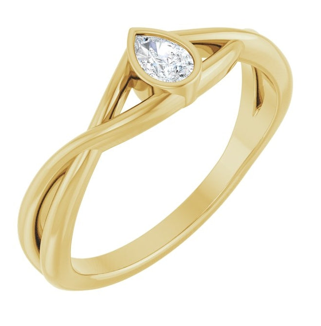 14K Yellow Gold Pear 4.5 X 3 Mm Polished 1/6 Ct Lab-Grown Diamond Solitaire Ring Size 7