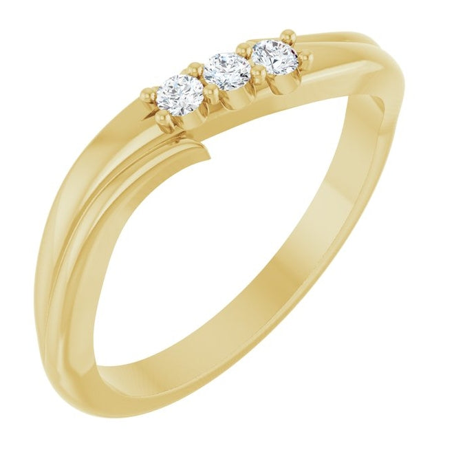 14K Yellow Gold Round 2 Mm Polished .08 Ctw Natural Diamond Three-Stone Stackable Ring Size 7