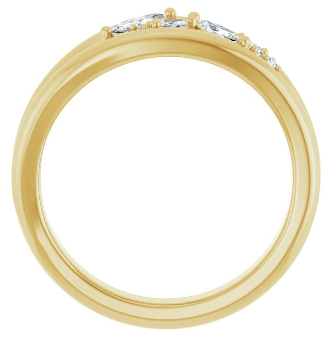 14K Yellow Gold Marquise 5 X 2.5 Mm Polished 1/3 Ctw Natural Diamond Negative Space Ring Size 7
