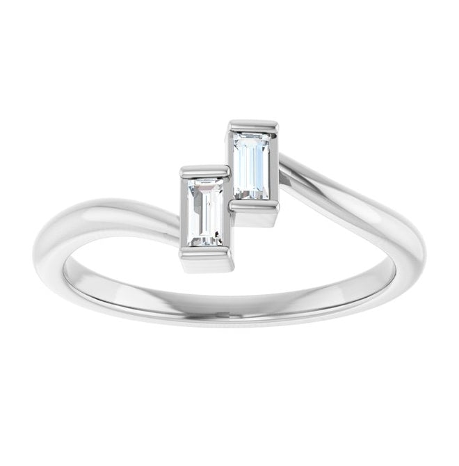14K Yellow Or White Gold Straight Baguette 3.5 X 1.75 Mm Polished 1/8 Ctw Natural Diamond Two Stone Ring