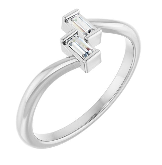 14K Yellow Or White Gold Straight Baguette 3.5 X 1.75 Mm Polished 1/8 Ctw Natural Diamond Two Stone Ring