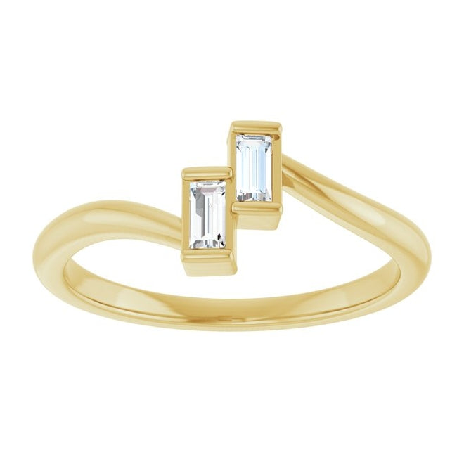 14K Yellow Or White Gold Straight Baguette 3.5 X 1.75 Mm Polished 1/8 Ctw Natural Diamond Two Stone Ring