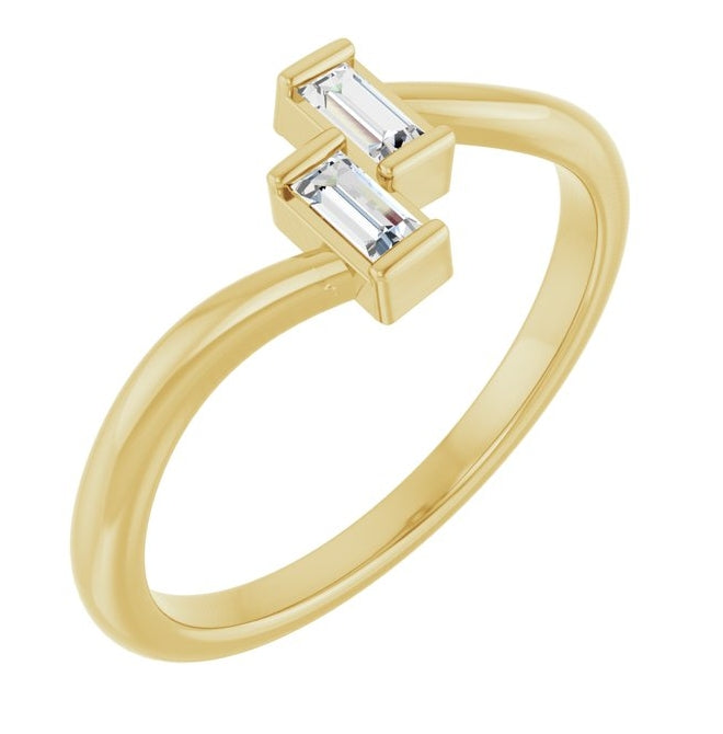 14K Yellow Or White Gold Straight Baguette 3.5 X 1.75 Mm Polished 1/8 Ctw Natural Diamond Two Stone Ring