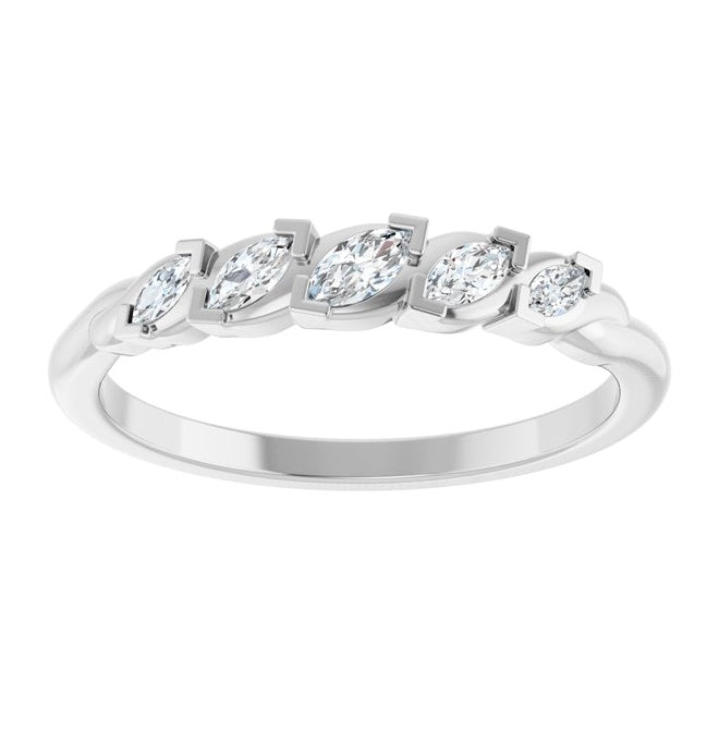 14K Yellow Or White Gold Marquise 4 X 2 Mm Polished 1/4 Ctw Lab-Grown Diamond Anniversary Band