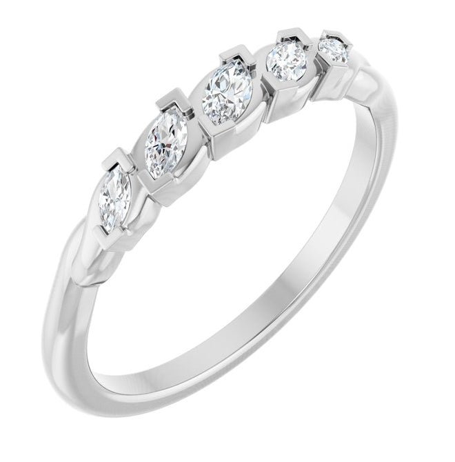 14K Yellow Or White Gold Marquise 4 X 2 Mm Polished 1/4 Ctw Lab-Grown Diamond Anniversary Band