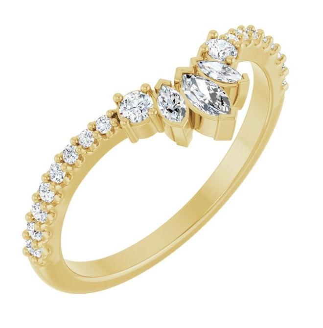 14K Yellow Or White Gold Marquise 4 X 2 Mm Polished 1/3 Ctw Lab-Grown Diamond Contour Band