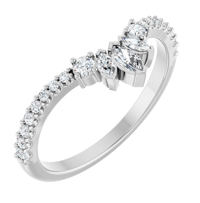 14K Yellow Or White Gold Marquise 4 X 2 Mm Polished 1/3 Ctw Lab-Grown Diamond Contour Band