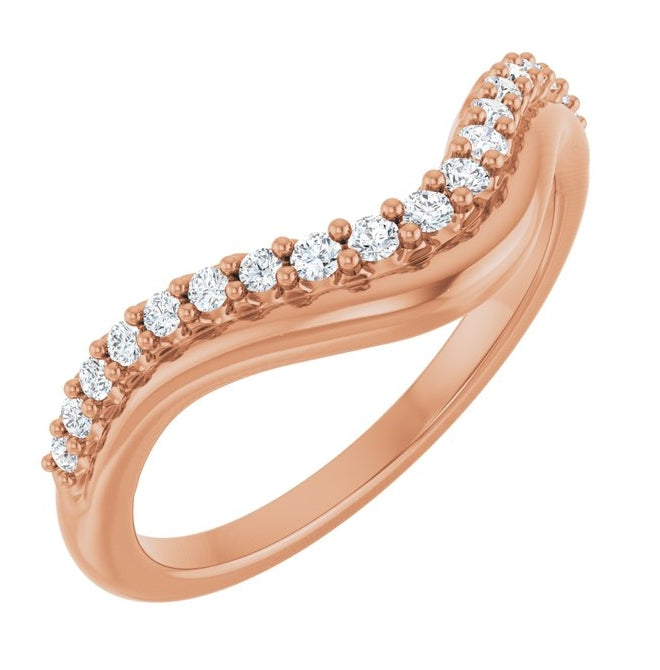 14K Yellow Or White Or Rose Gold Round Polished 1/5 Ctw Natural Diamond Contour Band