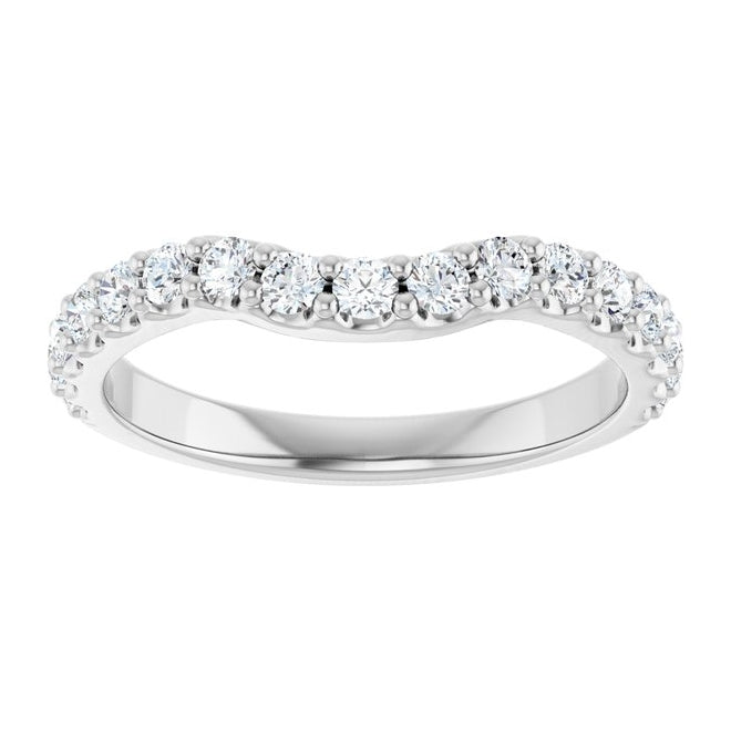 14K White Gold Round 2 Mm Polished 1/2 Ctw Natural Diamond Contour Band Size 7
