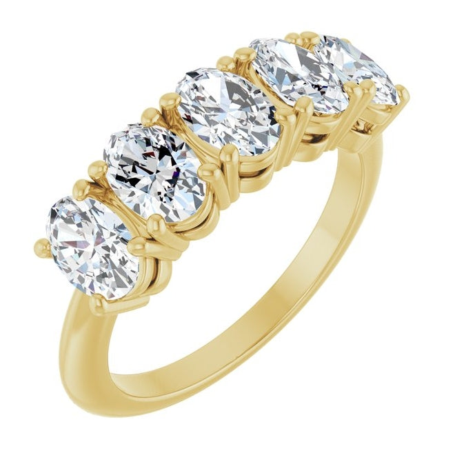 14K Yellow Gold Oval 6 X 4 Mm Polished 2 Ctw Lab-Grown Diamond Anniversary Band Size 7