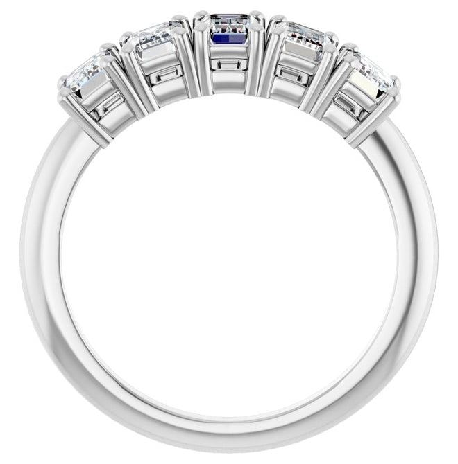 14K White Gold Emerald 5 X 3 Mm Polished 1 7/8 Ctw Lab-Grown Diamond Anniversary Band Size 7