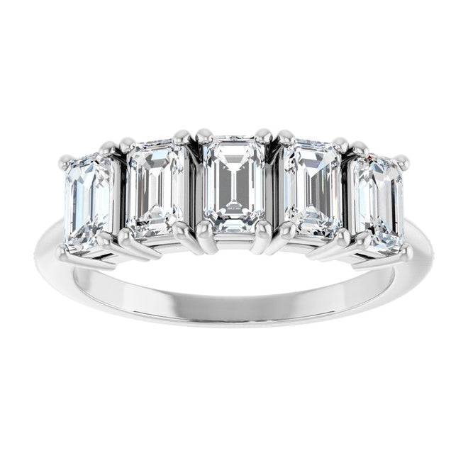 14K White Gold Emerald 5 X 3 Mm Polished 1 7/8 Ctw Lab-Grown Diamond Anniversary Band Size 7