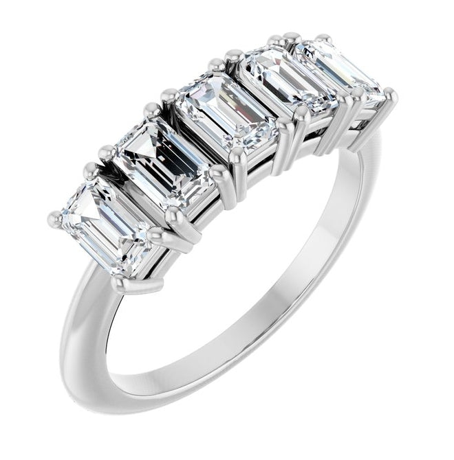 14K White Gold Emerald 5 X 3 Mm Polished 1 7/8 Ctw Lab-Grown Diamond Anniversary Band Size 7