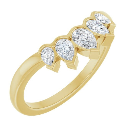 14K Yellow Gold Pear 4.5 X 3 Mm Polished 1/2 Ctw Lab-Grown Diamond Contour Band Size 7
