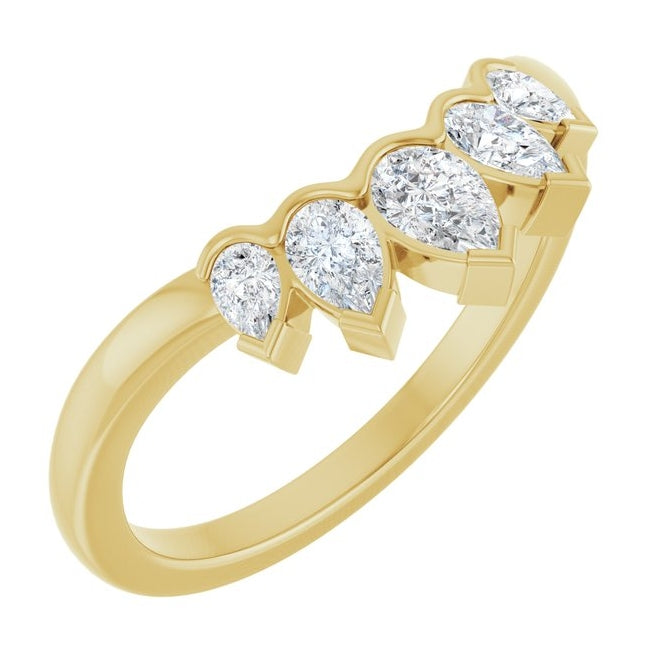 14K Yellow Gold Pear 4.5 X 3 Mm Polished 1/2 Ctw Lab-Grown Diamond Contour Band Size 7