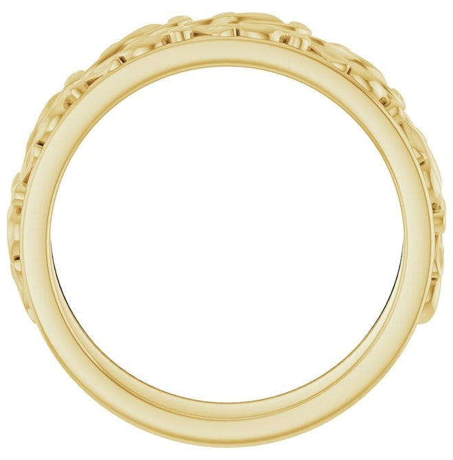 14K Yellow Gold Round 1.2 Mm 6 Mm Vs, F+ Polished 1/4 Ctw Lab-Grown Diamond Floral Accented Band Size 10