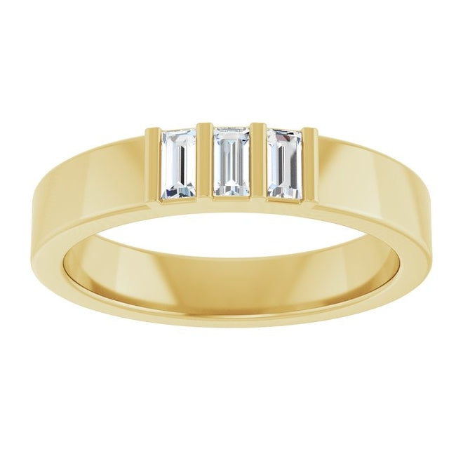 14K Yellow Gold Straight Baguette 3.5 X 1.75 Mm Polished 1/5 Ctw Natural Diamond Three Stone Band Size 7