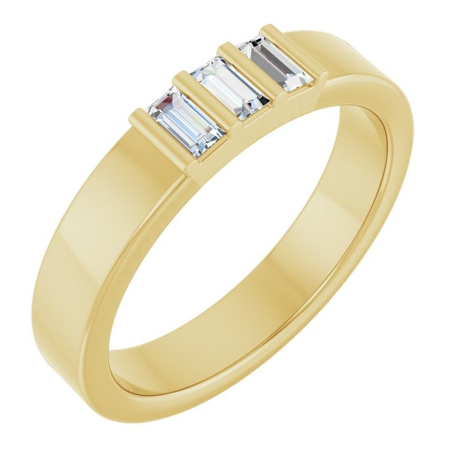 14K Yellow Gold Straight Baguette 3.5 X 1.75 Mm Polished 1/5 Ctw Natural Diamond Three Stone Band Size 7