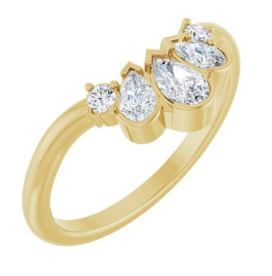 14K Yellow Gold Pear 5 X 3 Mm Polished 1/2 Ctw Natural Diamond Contour Band Size 7