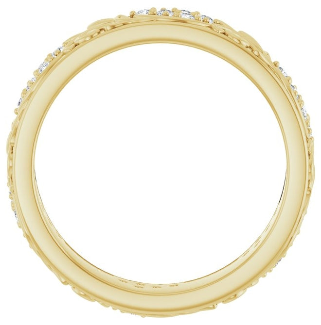14K Yellow Gold Round 1.5 Mm Si2-Si3, G-H  Polished 3/8 Ctw Natural Diamond Floral Band Size 10