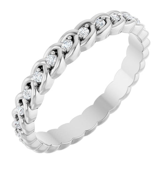14K White Gold  Round  1.2 Mm Si2-Si3, G-H  Polished 1/5 Ctw Natural Diamond Rope Band Size 7