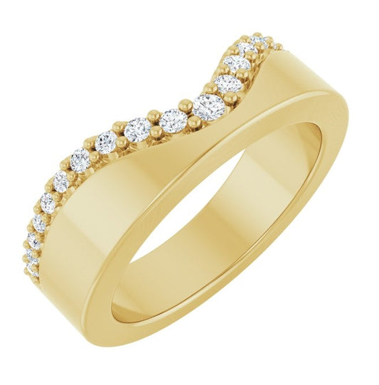 14K Yellow Gold Round Polished 1/4 Ctw Natural Diamond Contour Band Size 7