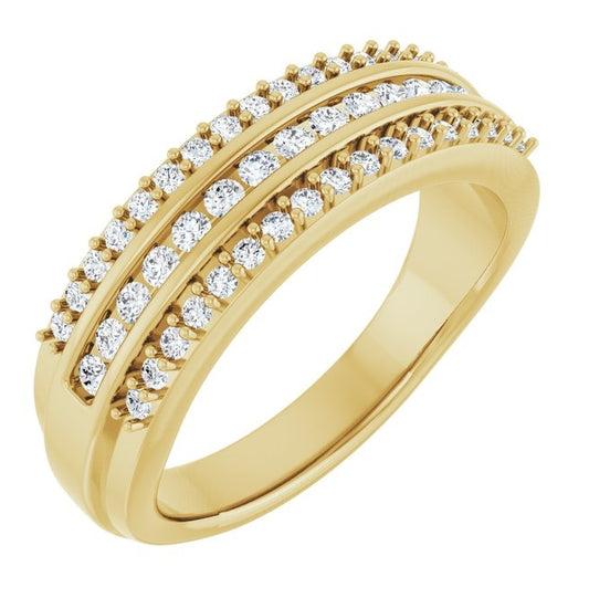 14K Yellow Gold Round 1.5 Mm Polished 1/2 Ctw Natural Diamond Anniversary Band Size 7