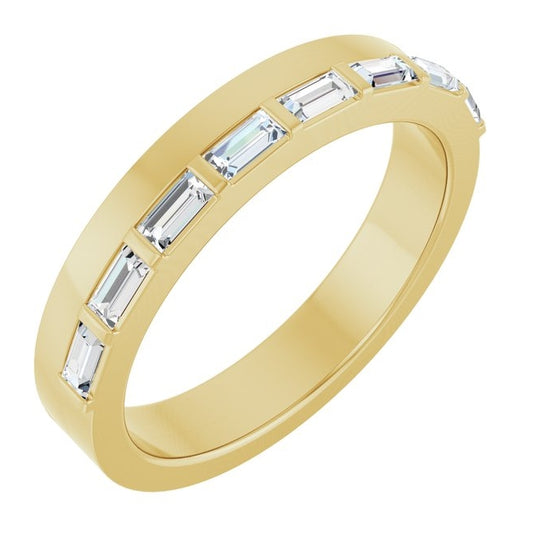 14K Yellow Gold Straight Baguette 3 X 1.5 Mm Polished 1/3 Ctw Natural Diamond Anniversary Band Size 7