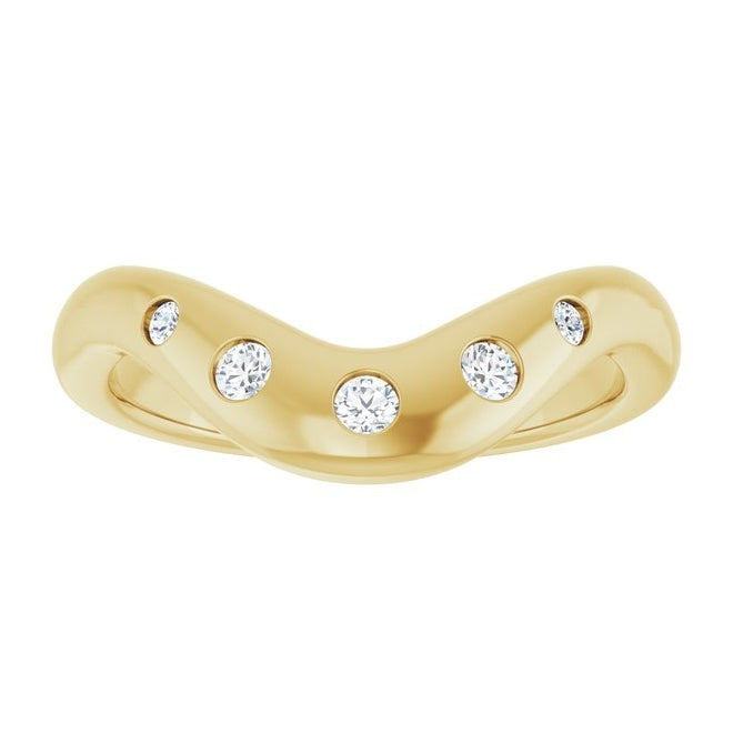 14K Yellow Gold Round 2.25 Mm Polished 1/6 Ctw Natural Diamond Contour Band Size 7