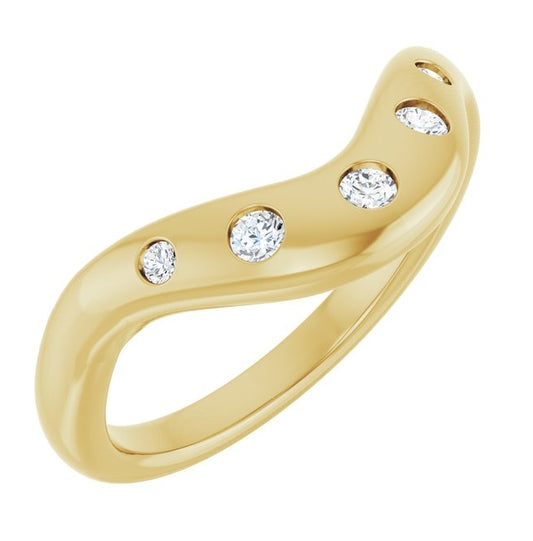 14K Yellow Gold Round 2.25 Mm Polished 1/6 Ctw Natural Diamond Contour Band Size 7