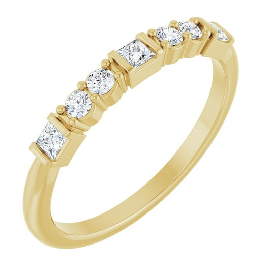 14K Yellow Gold Square 2 X 2 Mm Polished 1/4 Ctw Natural Diamond Stackable Ring Size 7