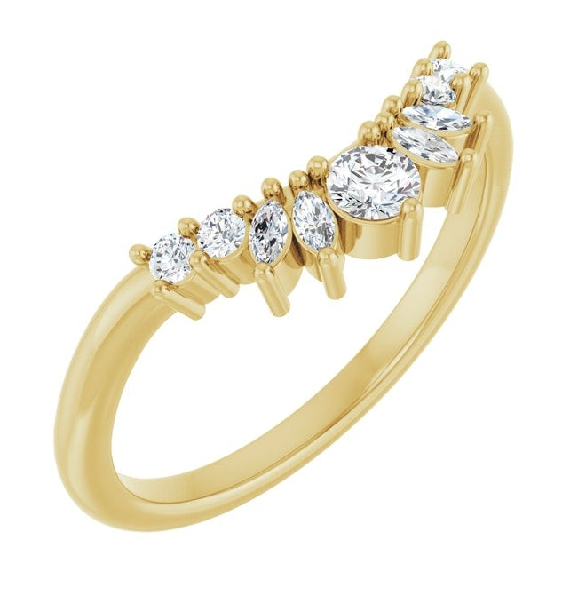 14K Yellow Gold Round 3 Mm Polished 1/4 Ctw Lab-Grown Diamond Contour Band Size 7