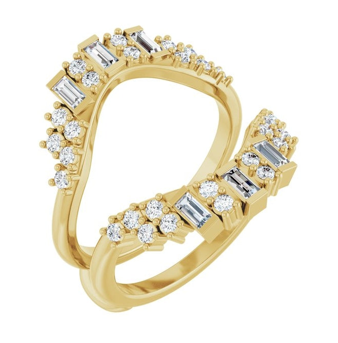 14K Yellow Gold Straight Baguette 3 X 1.5 Mm Polished 5/8 Ctw Natural Diamond Ring Guard Size 7
