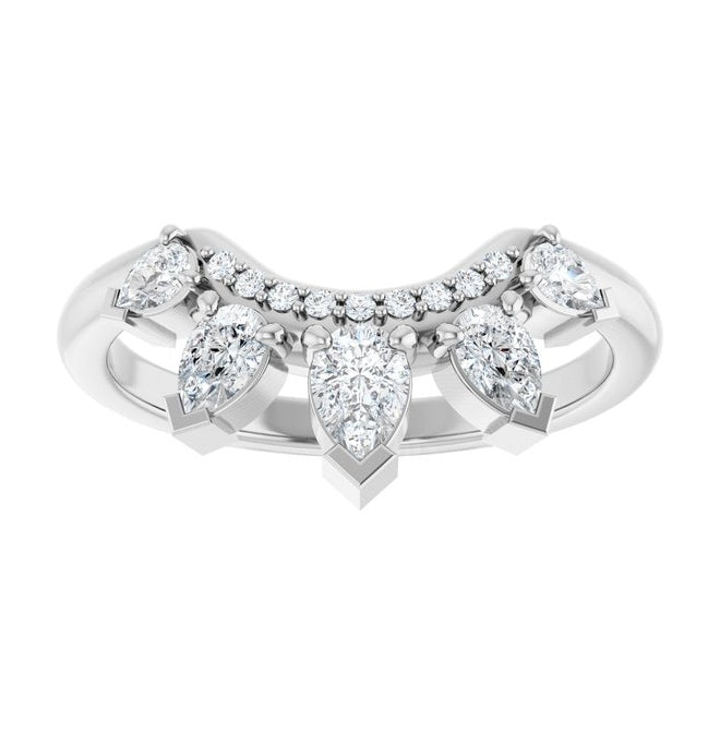 14K White Gold Pear 4.5 X 3 Mm Polished 1/2 Ctw Lab-Grown Diamond Contour Band Size 7