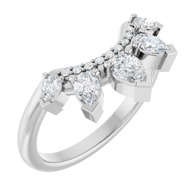 14K White Gold Pear 4.5 X 3 Mm Polished 1/2 Ctw Lab-Grown Diamond Contour Band Size 7