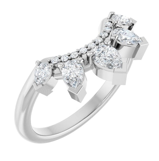 14K White Gold Pear 4.5 X 3 Mm Polished 1/2 Ctw Lab-Grown Diamond Contour Band Size 7