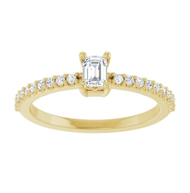 14K Yellow Or White Gold Emerald 4 X 3 Mm Polished 3/8 Ctw Lab-Grown Diamond Ring