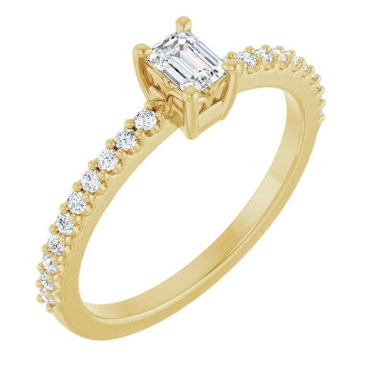 14K Yellow Or White Gold Emerald 4 X 3 Mm Polished 3/8 Ctw Lab-Grown Diamond Ring