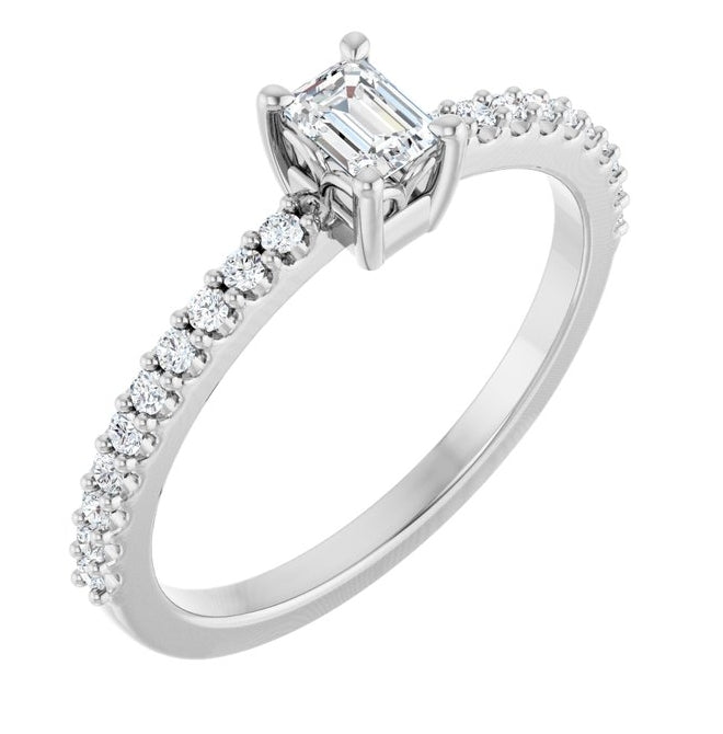 14K Yellow Or White Gold Emerald 4 X 3 Mm Polished 3/8 Ctw Lab-Grown Diamond Ring