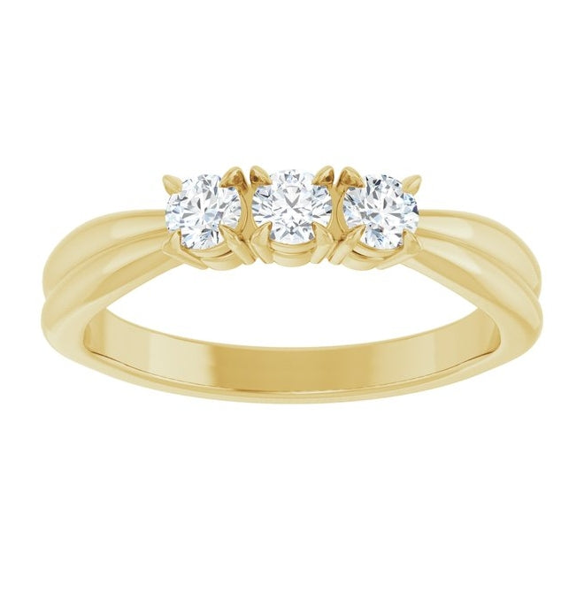 14K Yellow Gold Round 3 Mm Polished 1/4 Ctw Natural Diamond Anniversary Band Size 7