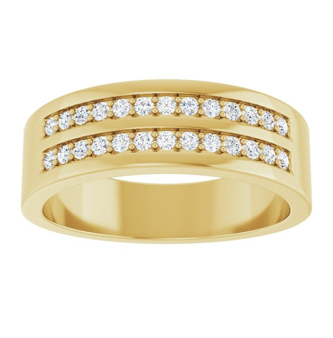 14K Yellow Gold Round 1.5 Mm Polished 3/8 Ctw Natural Diamond Double Row Accented Tapered Band Size 10