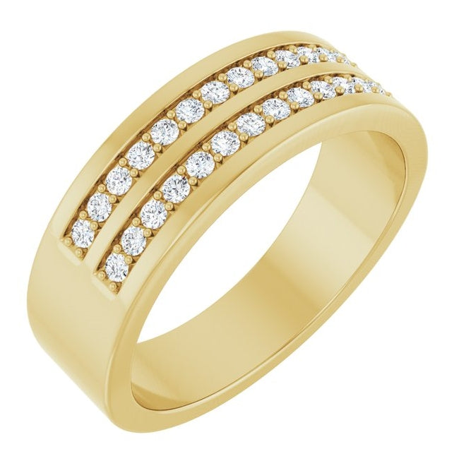 14K Yellow Gold Round 1.5 Mm Polished 3/8 Ctw Natural Diamond Double Row Accented Tapered Band Size 10