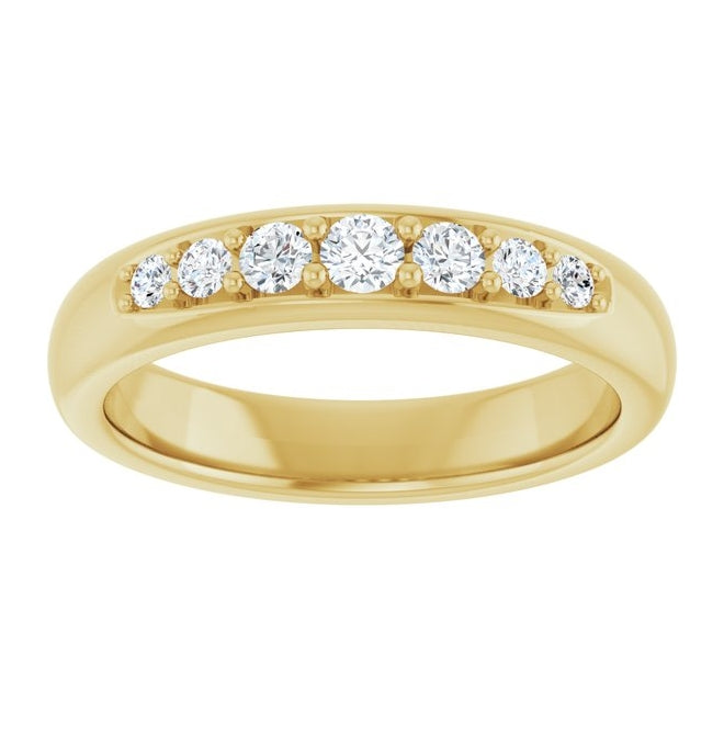 14K Yellow Gold Round 3 Mm Polished 1/3 Ctw Natural Diamond Band Size 10