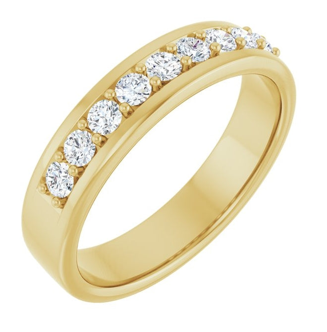 14K Yellow Gold Round 2.5 Mm Polished 1/2 Ctw Natural Diamond Flat Band Size 10