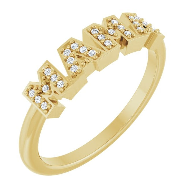 14K Yellow Gold Round .8 Mm Polished .06 Ctw Natural Diamond Mama Ring Size 7